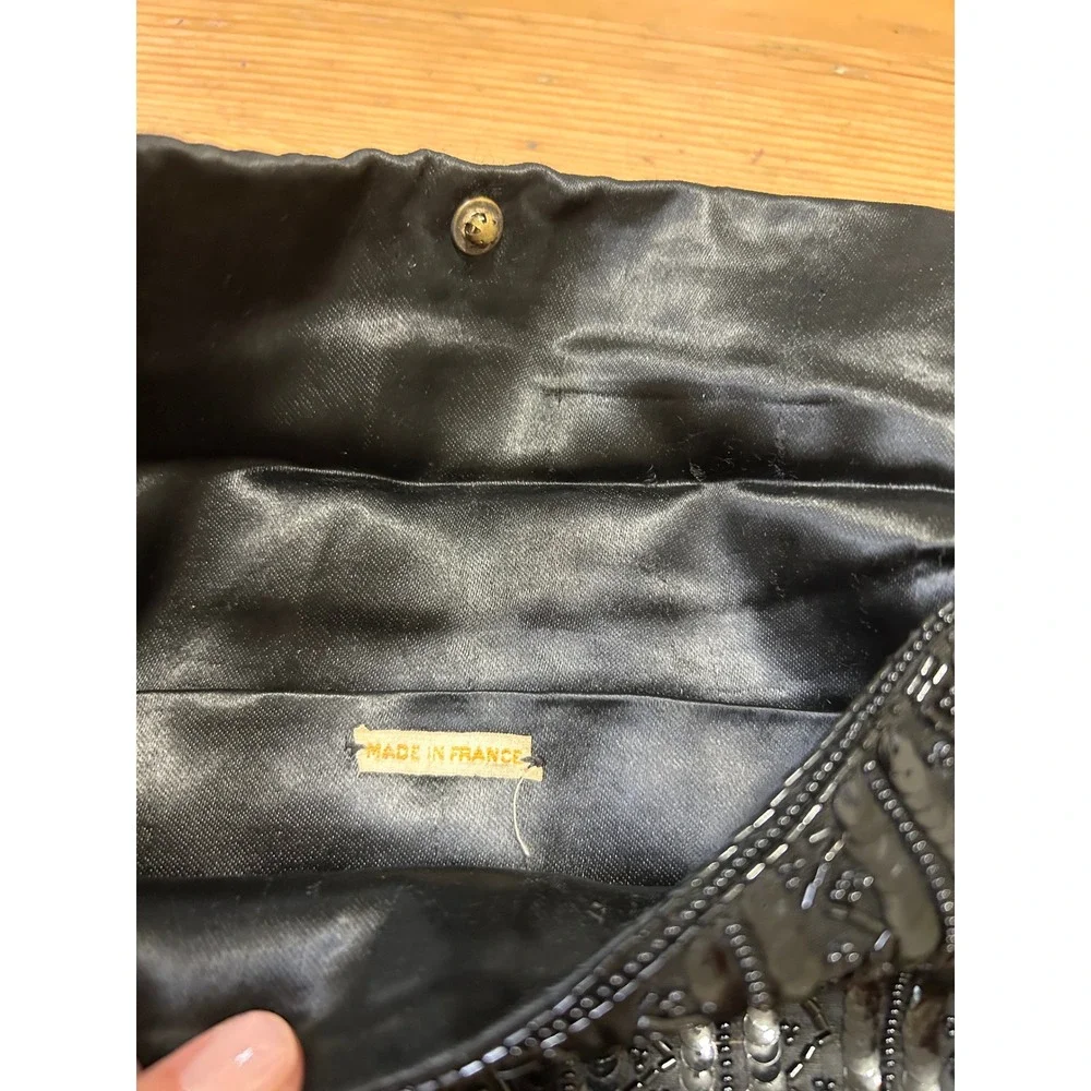 Vintage Made in France 1940s Black Bead Sequin Envelope Clutch Evening Handbag